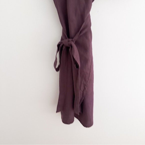 Linenfox 100% Linen Plum Colored Linen Wrap Dress Short Sleeve Size S/M - Picture 5 of 8